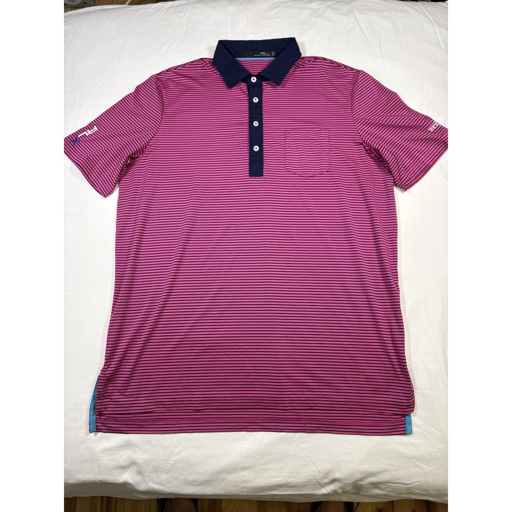 Ralph Lauren Shirt Mens Large Pink Blue RLX Golf Polo Thornblade Performance